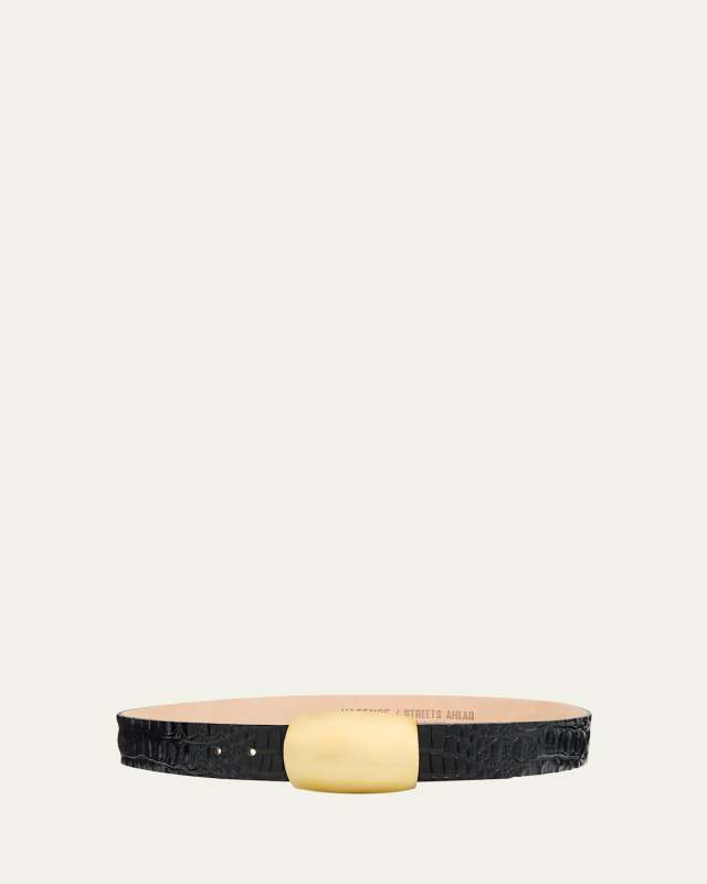 Milou Croc-Embossed Leather Belt